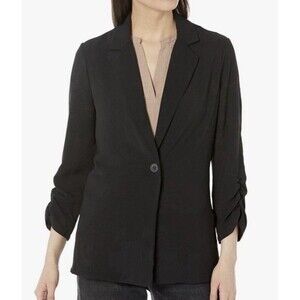 ADRIANNA PAPELL Black Single Button Ruched Sleeve Blazer 18W Zip Pocket Classic